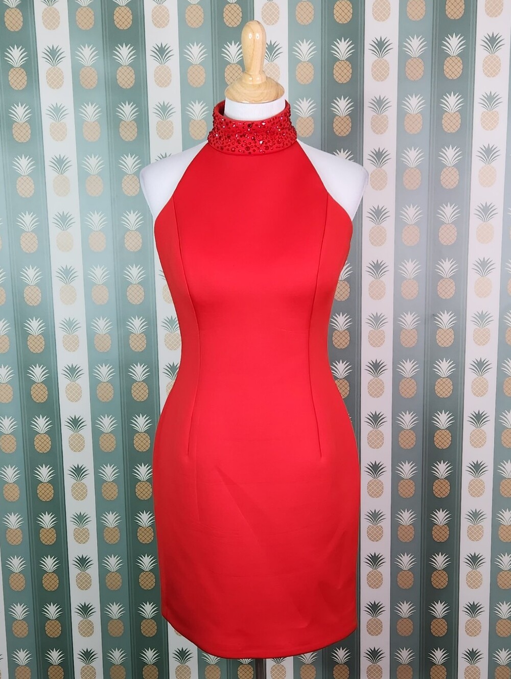 Jovani Red High-Neck Sequin Belt Sheath Dress - Picture 2 of 7
